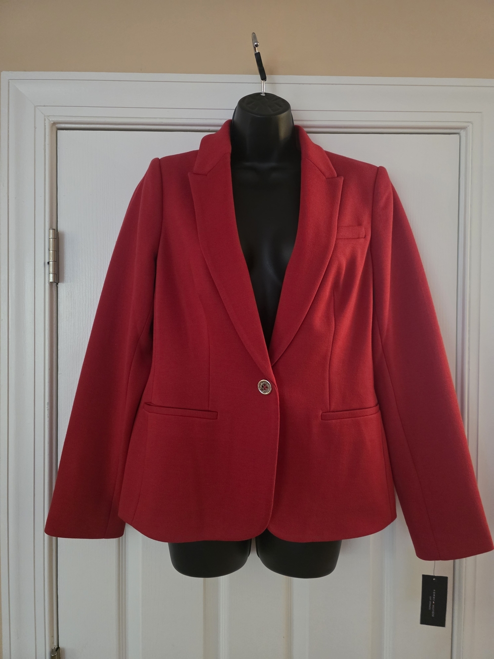 Tommy Hilfiger Womens Red Single-Button Blazer Jacket NWT Signature Detailing